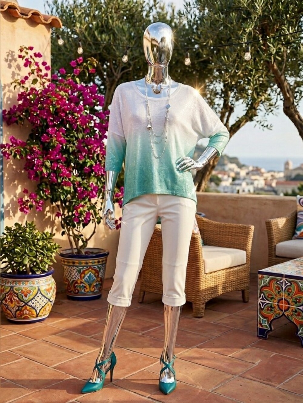 Ombre Sequins Mint & White Lightweight Top 💙
